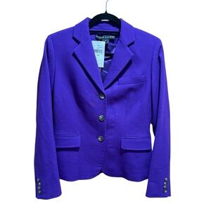 Ralph Lauren Purple 100% Silk Tailored Blazer Jacket Women’s Size 10 | NWT Luxe